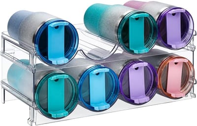 Famanu – Waterfles organizer set van 2 – Transparant stapelbaar flessenrek 39 x 21 cm – Capaciteit 8 flessen