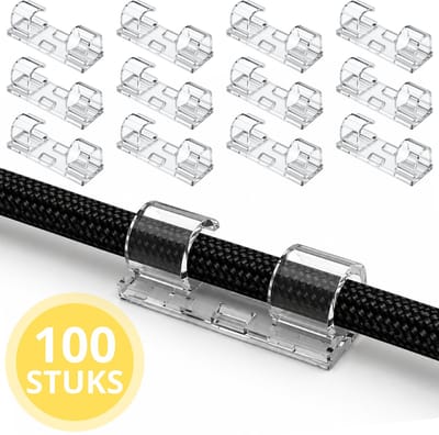 Twenty4seven® Kabelclips Zelfklevend - 100 Stuks Transparant - Kabelhouder & Kabel Organizer - Kabelgeleider voor Bureau, TV & Muur