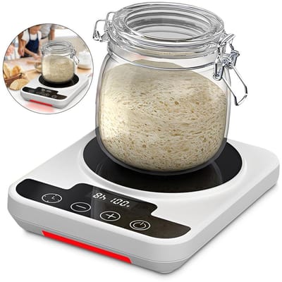 Intelligent zuurdesemfermentatiebord met thermostaat, nauwkeurige temperatuurregeling 21–38 °C, 12-uurs timer, LED-touchscreen, zuurdesem- en yoghurtfermentatieverwarmer - wit（Flessen niet inbegrepen）