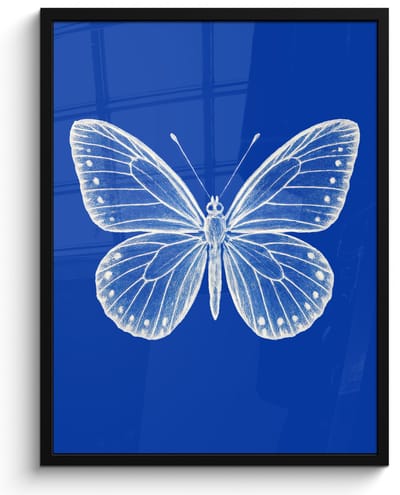 Poster in lijst - Fotolijst 60x80 cm - Posters - Vlinder - Wit - Getekend - Stippen - Posterlijst zwart - Decoratie - Wanddecoratie woonkamer - Muurdecoratie slaapkamer