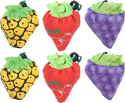 Vouwbare boodschappentassen set van 3 - Kersen, Druiven en Ananas - Herbruikbare opbergtassen voor winkelen en reizen, lichtgewicht en praktisch