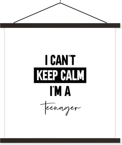 Posterhanger incl. Poster 60x60 cm - Schoolplaat - Kinderen - Quote - Zwart - Wit - Textielposter - Zwarte latten