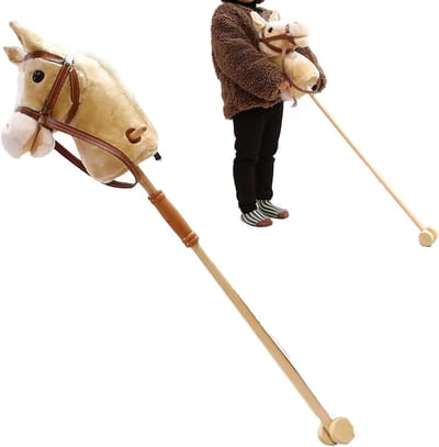 Stokpaard - Knuffelpaard - Rollenspel - Zacht en veilig - 40 x 32 x 16 cm - Bruin