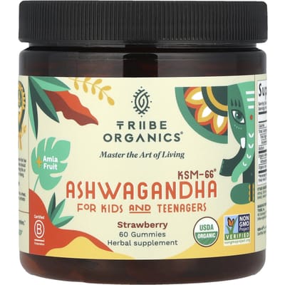 Tribe Organics, Ashwagandha KSM-66®, Kinderen en Tieners, Aardbeiensmaak, 60 Gummies