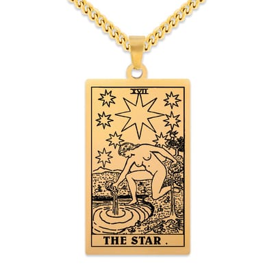 Tarot Ketting XVII: De Ster / The Star - Goudkleurig Stainless Steel - Grote Arcana uit Rider-Waite Geïnspireerd - 60cm - Pax Amare