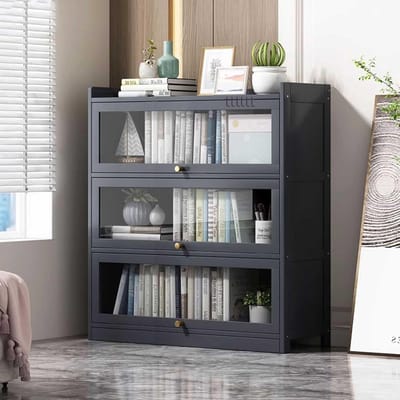 Vitrinekast Bamboe Frame - Glazen Kast - Verzamelingen Tonen - Flip Up Deur - Meerdere Maten - Grijs