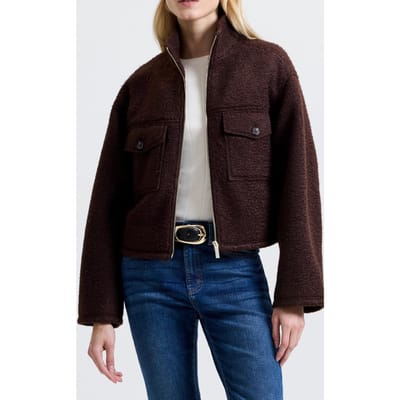 French Connection Dover Boucle Jacket Bitter Chocolate Maat: XL | Korte Jassen Outlet | Dames | Bruin