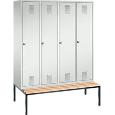 Kapstok Evolo S 3000, staal, Zitbank 4 compartimenten met telkens b 400 mm, cilinderslot, lichtgrijs RAL 7035/lichtgrijs RAL 7035