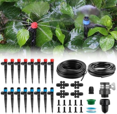 Bewateringssysteem met instelbare sproeikop voor tuin en terras, automatische druppelaar voor gazon en broeikas, 16 + 5 meter