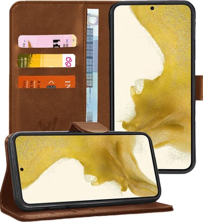 Hoesje geschikt voor Samsung Galaxy S22 Plus - Book Case Kunstleer Wallet Cover Portemonnee Pasjeshouder Hoes Bruin