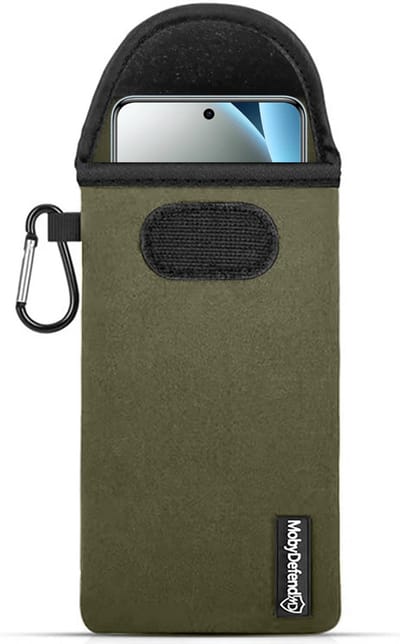MobyDefend Hoesje - Geschikt voor Xiaomi Redmi Note 15 Pro 4G - Neopreen Pouch Met Karabijnhaak - Insteek - Riemlus - Groen
