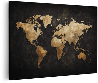 Artaza Canvas Schilderij Wereldkaart - Goud En Zwart - Abstract - 30x20 cm - Klein - Wanddecoratie Woonkamer - Schilderijen - Muurdecoratie
