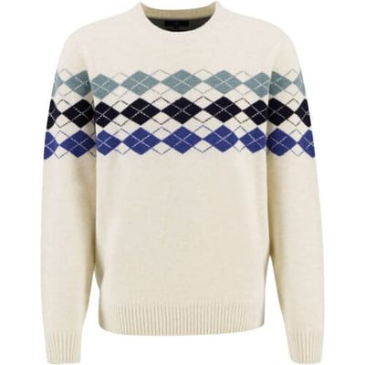 Fynch-Hatton Trui Argyle Check Pattern Merino Cashmere Ronde Hals Off White / male