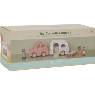 Little Dutch Speelgoed auto met caravan FSC Baby- en peuterspeelgoed Badspeelgoed Houten speelgoed