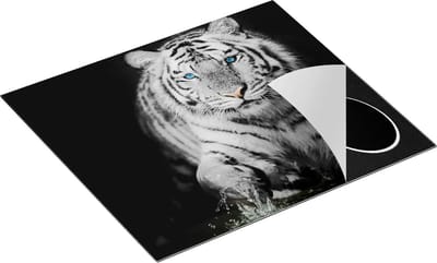Chefcare Inductie Beschermer Tijger met Blauwe Ogen - Zwart Wit - 60x50 cm - Afdekplaat Inductie - Kookplaat Beschermer - Inductie Mat