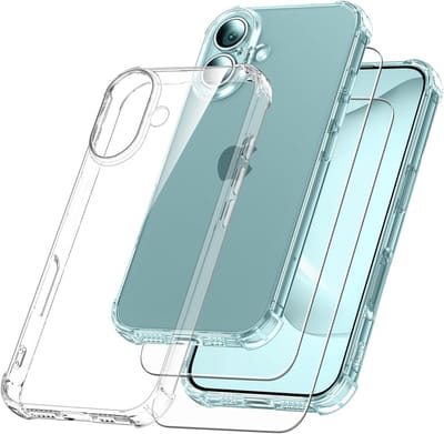 Hoesje en Glas Geschikt voor iPhone 17 - Transparant - Casemania Anti-Shock Back Cover + 2x Glazen Screeenprotector - Val/Stoot Bescherming Telefoonhoesje