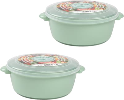 Plasticforte Magnetronschaal met deksel/ventiel - 2x - 1,5L - lichtgroen - kunststof - BPA vrij