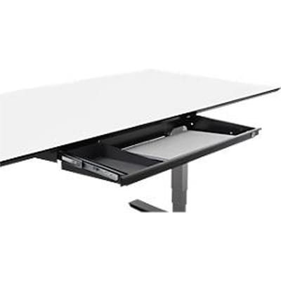 Laptoplade voor montage onder bureaus, afsluitbaar, kogelgelagerd, kabelgeleiding, B 721 x D 316 x H 37/71 mm, metaal, zwart