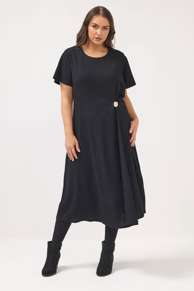 Yours Zwarte Jurk Met Knoopdetail En Textuur Size 44
