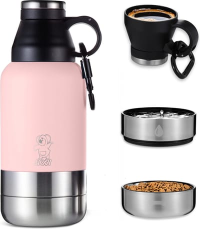 JAXY Thermosfles - Drinkfles Hond - Honden Waterfles - Honden Drinkfles - Waterfles Hond Onderweg - Travel Mug Thermosbeker - 950 ml - Roze