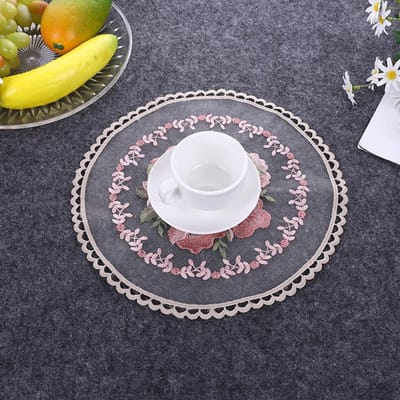 Europese Ronde 3D Geborduurde Transparante Onderzetter Placemat Koffiekop Wijnglas Antislip Pad Feest Barware Bestek Decoratie Round 27cm