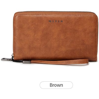 Modieuze nieuwe RFID anti-diefstal borstel dames lange portemonnee, hoogwaardig PU leer grote capaciteit dames pols handtasportemonnee brown