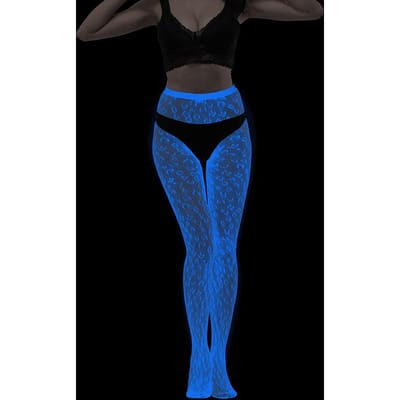 Glow in the Dark Blauw Dames Sexy Kous Bodystocking Erotisch Ondergoed Panty Hol Visnet Kous One Size blue