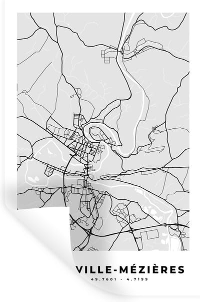 Muurstickers - Sticker Folie - Stadskaart – Frankrijk – Kaart – Charleville-Mézières – Plattegrond - 20x30 cm - Plakfolie - Muurstickers Kinderkamer - Zelfklevend Behang - Zelfklevend behangpapier - Stickerfolie