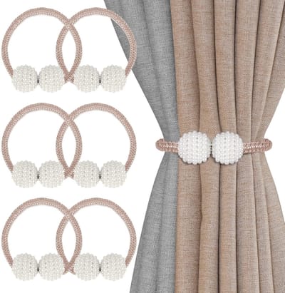 Dailygoods- Gordijnhouders Magnetisch - 6 Stuks - Decoratieve Parelgordijnbinders - Sterke Magneten - Duurzaam - Eenvoudige Opslag - Gordijnclip