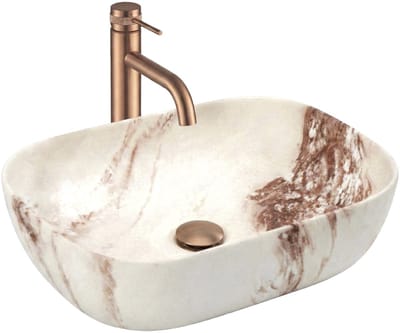 Rea Belinda Marrone Matt Sanitair Keramiek Rechthoek - Wastafel - Imitatiesteen - 46,5 X 33 X 13,5 Cm