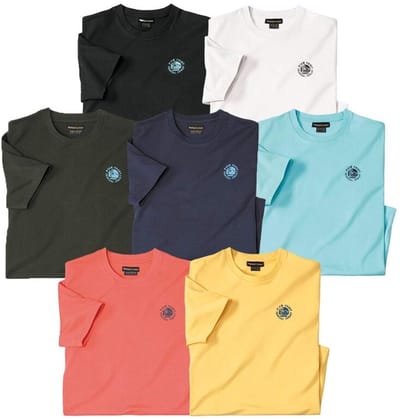 ATLAS FOR MEN - Set van 7 effen T-shirts Palm Coast - Heren - Verkrijgbaar in grote maten - XL