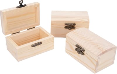 Vintage Houten Sieraden Dozen Set van 3, Retro Handgemaakt Decoratief Opslag voor Sieraden, Schatkist en DIY Organisator met Onbehandeld Hout