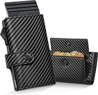 Heren Portemonnee met Airtag, RFID Bescherming, Slim Design en Muntvak - Carbon Fiber Minimalistisch Model