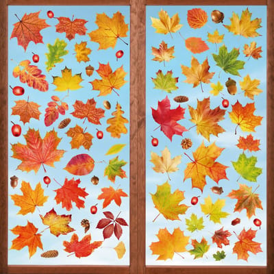 By shayne - Raamstickers - Herfstdecoratie - Lijmvrij en Herbruikbaar - 78 Stuks - Kinderkamerdecoratie - Esdoornbladeren en Kastanje