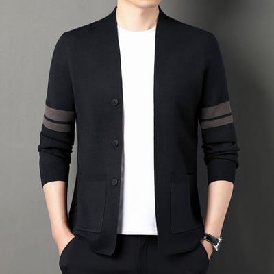 Herfst Nieuwe Trui Slim-fit Jas Mannelijke Jeugd Koreaanse Versie Twee Strepen Trui Vest Heren Trend Jas 4XL black