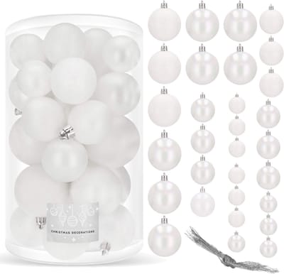 Springos Kerstballen | 30 Stuks | 6/5/4 cm | Wit
