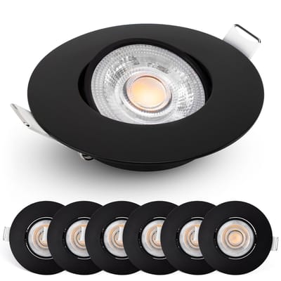 Spotjes Zwart Dimbaar 6 stuks – Ultralage Inbouwdiepte - 480 Lumen – 2700K Warm Wit - 4.9W - 50° Kantelbaar - Emos Exclusive Inbouwspots Led