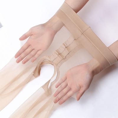 Doiaeskv 1D Bas Sexy Entrejambe Transparent Collants pour Femmes Ultra-Fins Respirants en Nylon Bas Extensibles Fille Femme Free Size beige