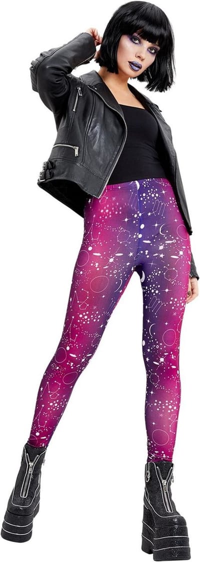 Smiffy's - Science Fiction & Space Kostuum - Galactische Legging Eindeloze Sterrenhemel Vrouw - blauw,roze - Extra Small - Halloween - Verkleedkleding