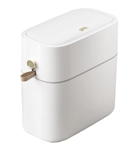 Badkamer Afvalbak - Prullenbak Deksel - Smalle Ruimtes - Geurwerend Ontwerp - 8 Liter Capaciteit - Wit Beige