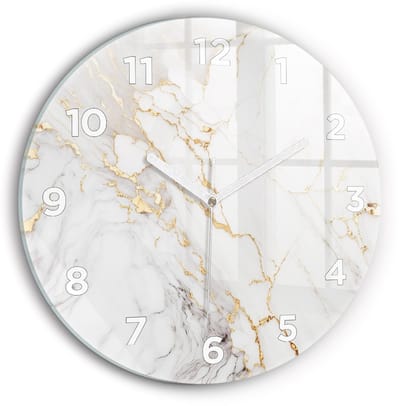 Wallfluent Wandklok - Decoratief marmer Unieke Wandklok - 30 cm x 30 cm - Wit Wandklok - Witte Handen - Wandklok Met Cijfers - Wandklok voor in de Keuken - Ronde Glas Klok - Industrieel Wandklok - Unieke Wandklok