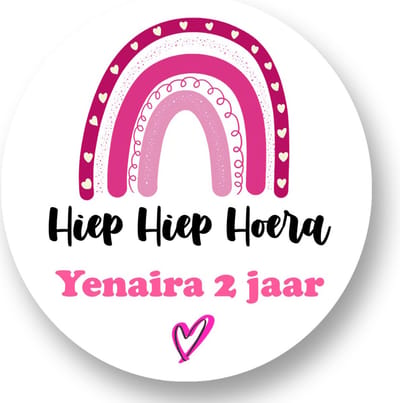 20x Regenboog Roze stickers met naam - Rainbow Pink - Verjaardag stickers - Meisjes - Gepersonaliseerd - Sluitstickers - Kinderfeest Traktatie - Uitdelen - Uitdeeltraktatie - Wensetiket - Rond - 40mm - Glossy sticker