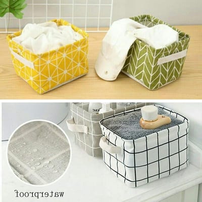 Miaro 5 Pack Canvas Storage Basket Trays, Home Decor Organizers Bag for Adult Makeup, Baby Toy Liners, Books 8 cm (5 Pieces, Yellow and Green Diamonds)