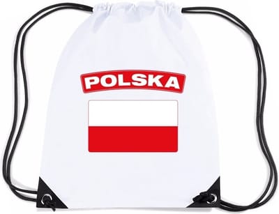 Polen thema sporttas - nylon rijgkoord rugzak - wit met vlag print - supporters - 11 liter - 45 x 34 cm