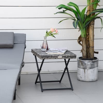 MEUNIQ klapbare balkontafel 40 x 40 x 40 cm van polyrattan met metalen frame, vierkante tuintafel voor balkon of terras, grijs