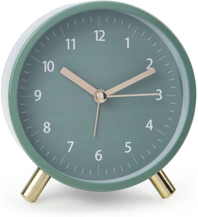 Stille Wekker Geen Tikkend Geluid - Retro Metal Klok voor op het Nachtkastje - Quartz Stil Werkend uurwerk met Nachtlampje en Wekkerfunctie - Geschikt voor Licht Slapers en Reizen - Groen