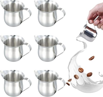 Set van 6 Kleine Melkkannen van 90 ml voor Latte, Cappuccino en Melkschuim, Ideaal voor Latte Art en Sauzen