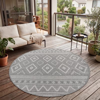 Paco Home In-& Outdoor Vloerkleed Balkon Terras Keukenvloerkleed Modern Boho Ethno Patroon 80 cm Rund