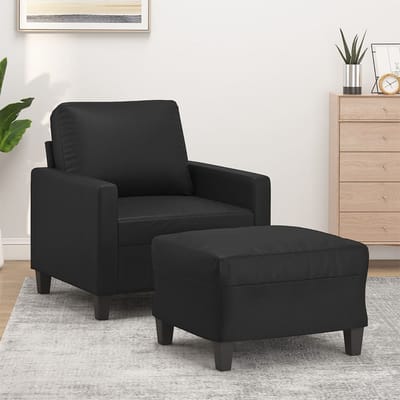 vidaXL - Fauteuil - met - voetenbank - 60 - cm - kunstleer - zwart