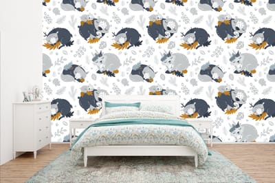 Behang - Fotobehang Patroon - Kinderen - Jongens - Dieren - Slapen - Breedte 400 cm x hoogte 240 cm